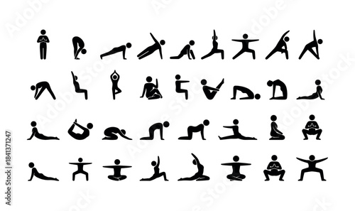 Black silhouette yoga poses collection featuring dynamic and meditative positions
