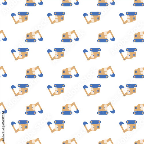 Cars and Construction Vector Seamless Pattern Vehicles Pattern Seamless Vector Design with Diggers, Bikes Excavators
