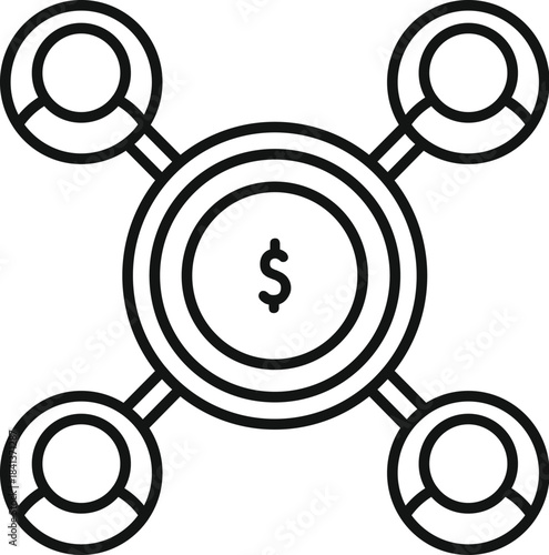 People connecting to a central dollar symbol, representing financial fundraising