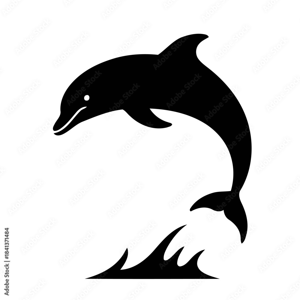 Obraz premium Dolphin Silhouette Jumping Over Ocean Waves Marine Life Vector 