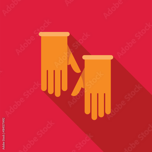 Orange rubber gloves providing safety and hygiene for household chores in flat design style
