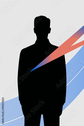 Abstract silhouette of a man with a lightning bolt graphic across his chest