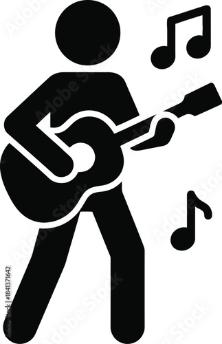 Guitar Player Icon Music Performing Silhouette Vector