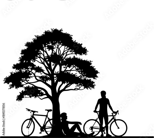 Mountain Trail Cyclists Silhouette