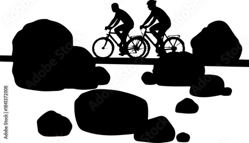 Mountain Trail Cyclists Silhouette