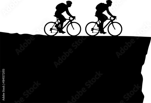 Mountain Trail Cyclists Silhouette
