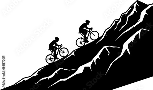 Mountain Trail Cyclists Silhouette