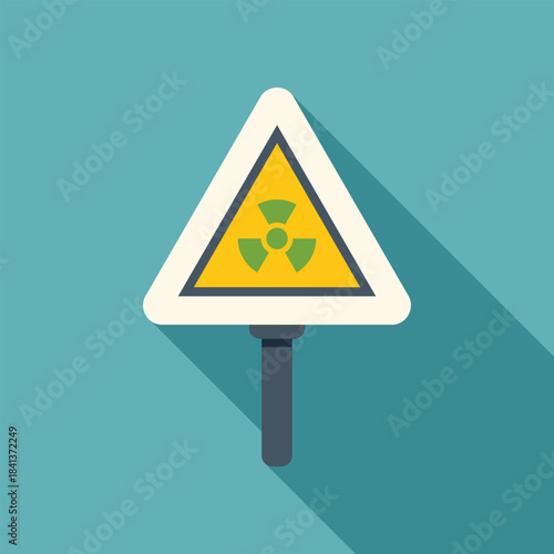 Radioactive warning sign on a post indicating hazard and radiation