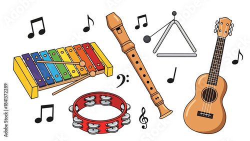 Colorful Musical Instruments Collection Vector Illustration Perfect for Educational or Creative Projects