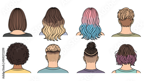 Diverse group of people with different hairstyles and colors