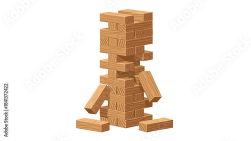 A 3d rendering of a gingerbread man made from stacked blocks with icing details