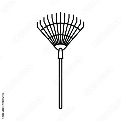 Gardening Fan Rake Essential Yard Tool Line Art Icon