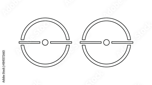 Two abstract circular geometric shapes with horizontal dividing lines and central dots