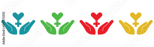 Colorful Hands Holding Heart and Cross Symbols, Medical Care and Wellness Concept