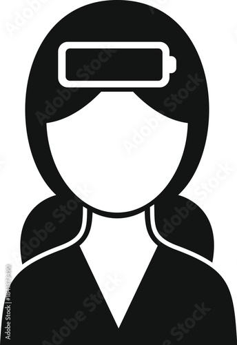 Woman feeling tired with a low battery icon above her head, symbolizing exhaustion and burnout