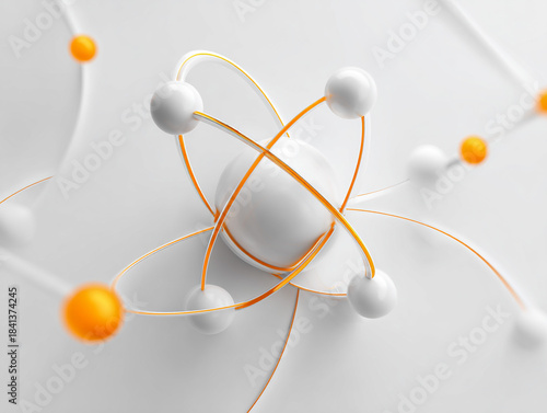 Abstract atomic age forms with subtle orange highlights, minimalist wall decoration, isolated on white background