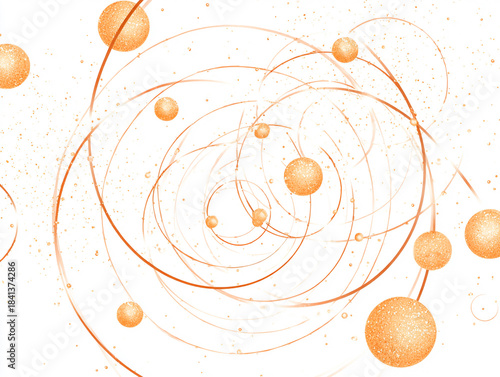 Abstract atomic age forms with subtle orange highlights, minimalist wall decoration, isolated on white background