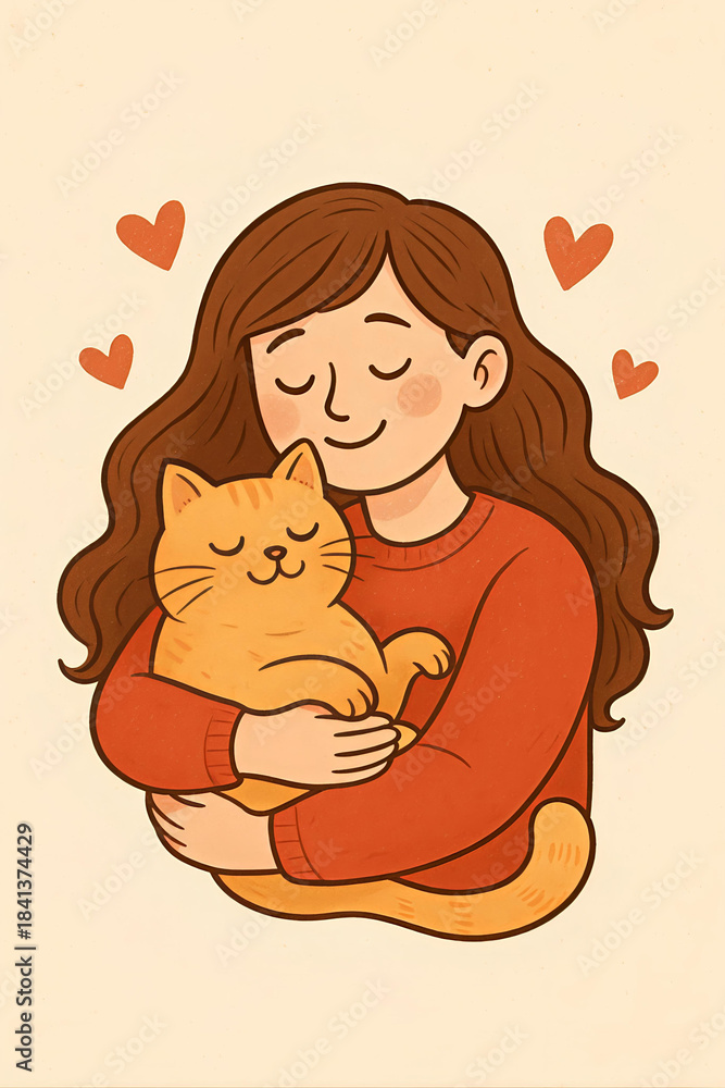 Fototapeta premium girl and cat