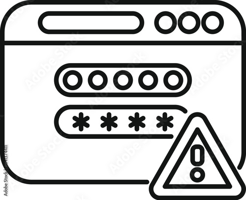 Browser window showing password input and an alert icon indicating a security issue