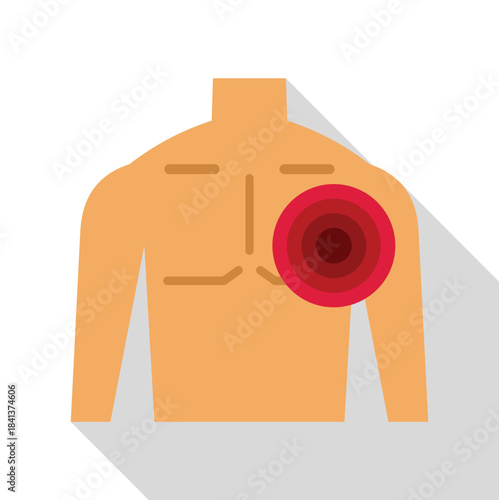 Male upper torso experiencing sharp shoulder pain, depicting injury or discomfort