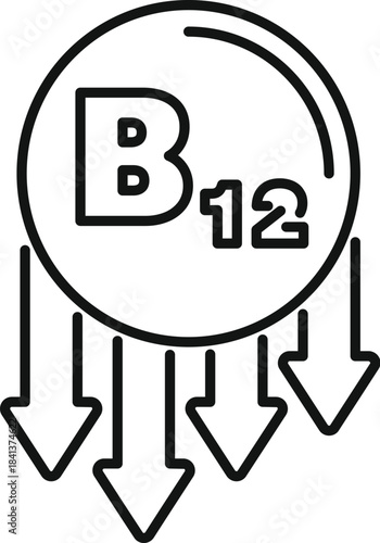 Vitamin b12 symbol with downward arrows indicating a lack or deficiency