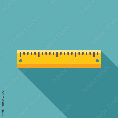 Yellow ruler tool with measurements and long shadow on a light blue background