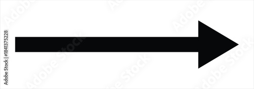 Black long arrow icon. Vector long arrow pointing to the right side. Horizontal long arrow isolated on white back ground.