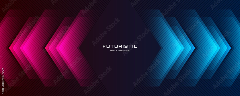 Fototapeta premium Blue pink abstract background overlap layer on dark space with glowing arrows effect decoration. Modern graphic design element lines style concept for web banner, flyer, card, or brochure cover