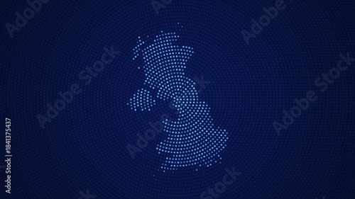 Digital United Kingdom Map with Dotted Flicker and Scale Reveal Animation