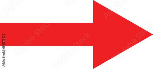Extended red directional arrow pointing to the right side. Vector long red arrow isolated on white back ground.