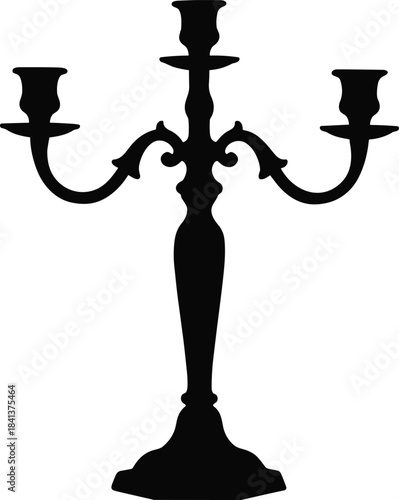 Three arm candelabrum silhouette, ornate candle holder, vintage classical decor, elegant antique lighting, romantic ambiance, decorative interior accessory, design