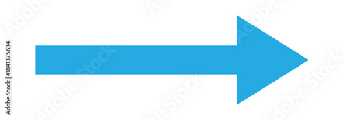 Bold long blue arrow icon. Flat style long blue arrow pointing to the right side. Horizontal long arrow isolated on white background.