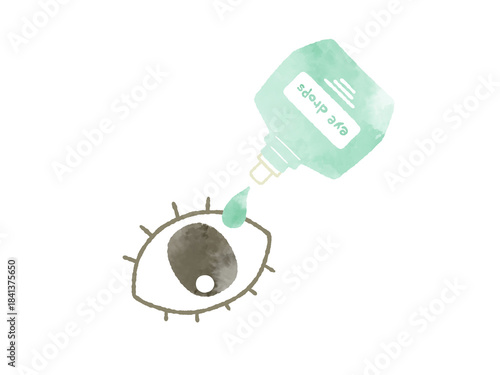 目薬をさす-水彩