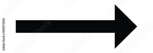Long black arrow icon. Black directional arrow pointing to the right side. Vector style long arrow isolated on white background.