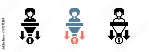 Sales Funnel Icon Collection Set  Glyph & Mixed Style  