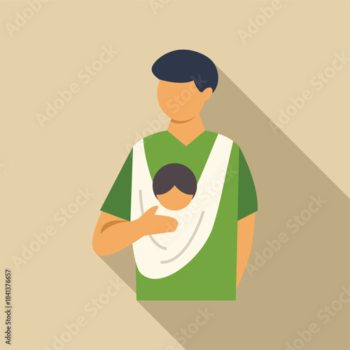 Dad holding infant in a baby sling, representing parenting and childcare