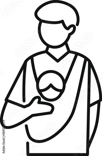 Man carrying infant in a baby sling, depicting family and parenting