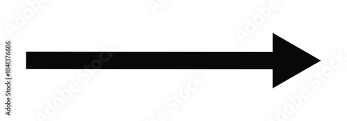 Bold thin black arrow icon. Long black arrow pointing to the right side. Vector style long arrow isolated on white back ground.