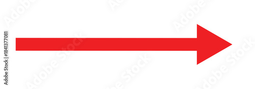 Red long abstract arrow head icon. Straight line long arrow pointing to the right side. Horizontal red arrow isolated on white back ground.