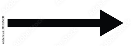 Straight black long arrow icon. Flat style long arrow icon pointing to rightward direction. Vector long arrow isolated on white background.