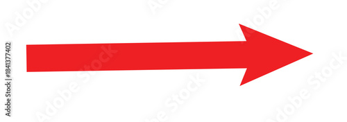 Red long abstract arrow head icon. Straight line long arrow pointing to the right side. Horizontal red arrow isolated on white back ground.