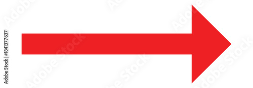 Rightward red long arrow illustration, isolated on a fully white backdrop.