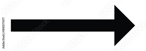 Black long arrow icon. Flat line long arrow indicated to the rightward direction. Vector long arrow isolated on white background.