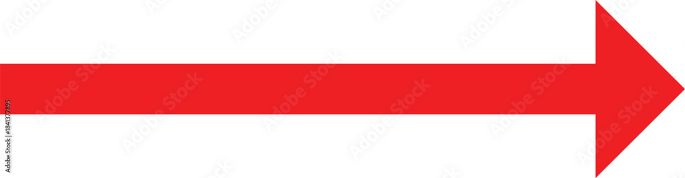 Naklejka premium Rightward red long arrow illustration, isolated on a fully white backdrop.