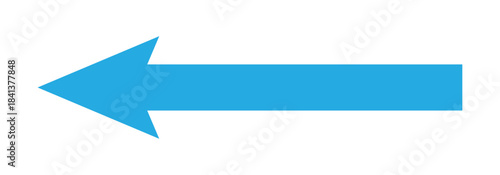 Blue long arrow icon. Abstract arrow head icon pointing to the leftward direction. Vector long arrow isolated on white background.