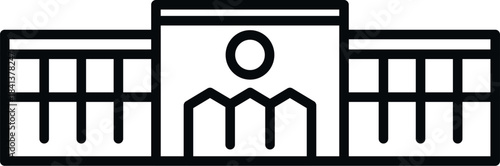 University campus building outline icon on a white background, symbolizing education and learning