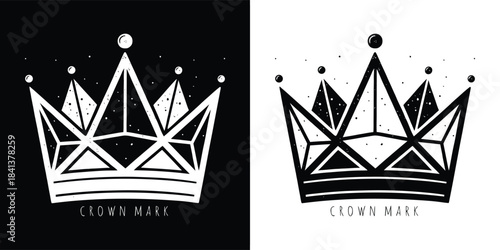 A stylized crown with a textured, speckled design, representing royalty, power, and leadership, shown in both black and white