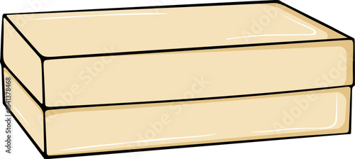 Long low rectangular paper box. For packaging goods and materials for the postal services design. Simple vector color illustration with outline in hand drawn style isolated on white