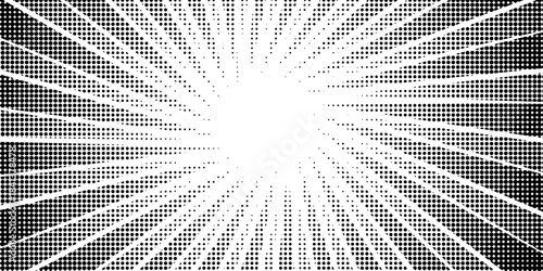 Halftone gradient sun rays pattern. Abstract halftone color dots background. Red pop art, comic small dots. star rays halftone poster. shine, explosion. sunrise rays background.