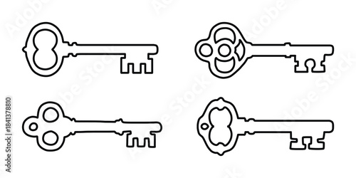 Vintage Skeleton Key Outline Set. Antique Lock Key Line Art Collection